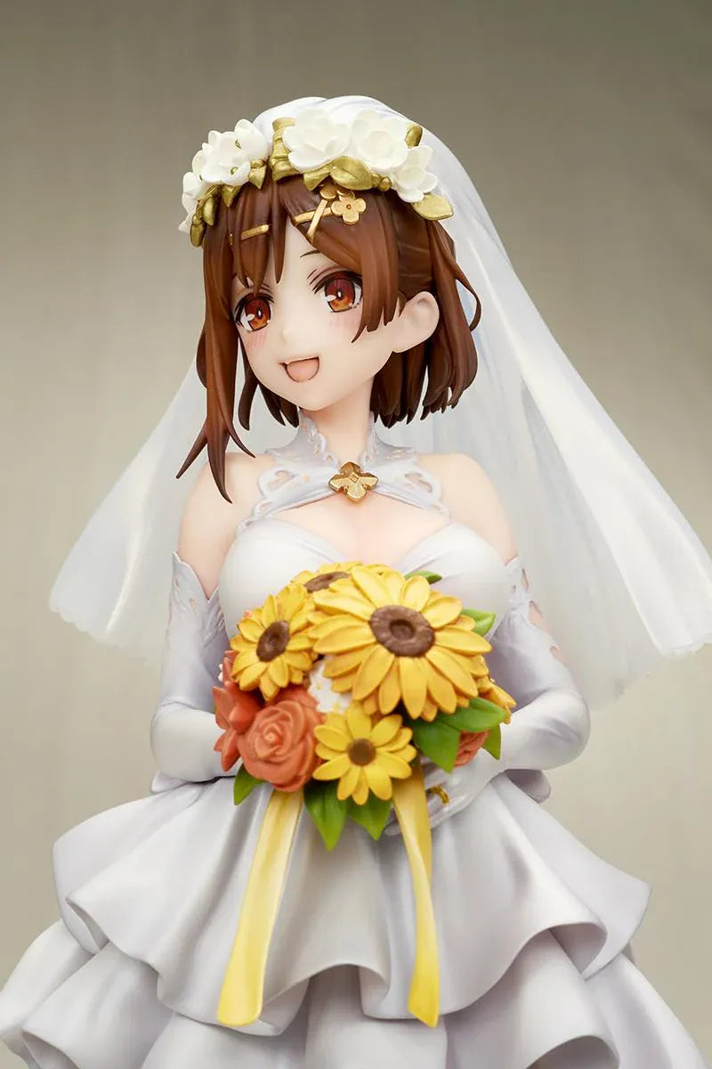 Atelier Ryza 3 Ryza Wedding Style 1/7 scale figure wearing a white bridal dress and veil while holding a colorful flower bouquet
