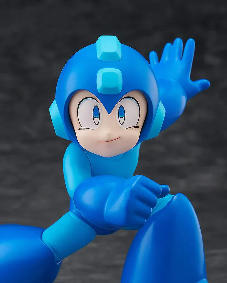Pop Up Parade Mega Man figure in bright blue armor, posed in a dynamic running attack stance
