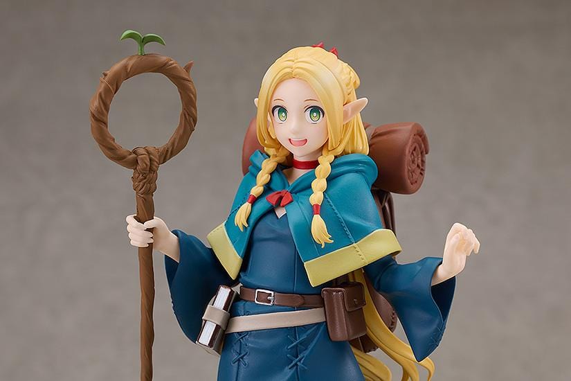 Delicious in Dungeon Pop Up Parade Marcille figure holding a staff with blue robe and smiling expression
