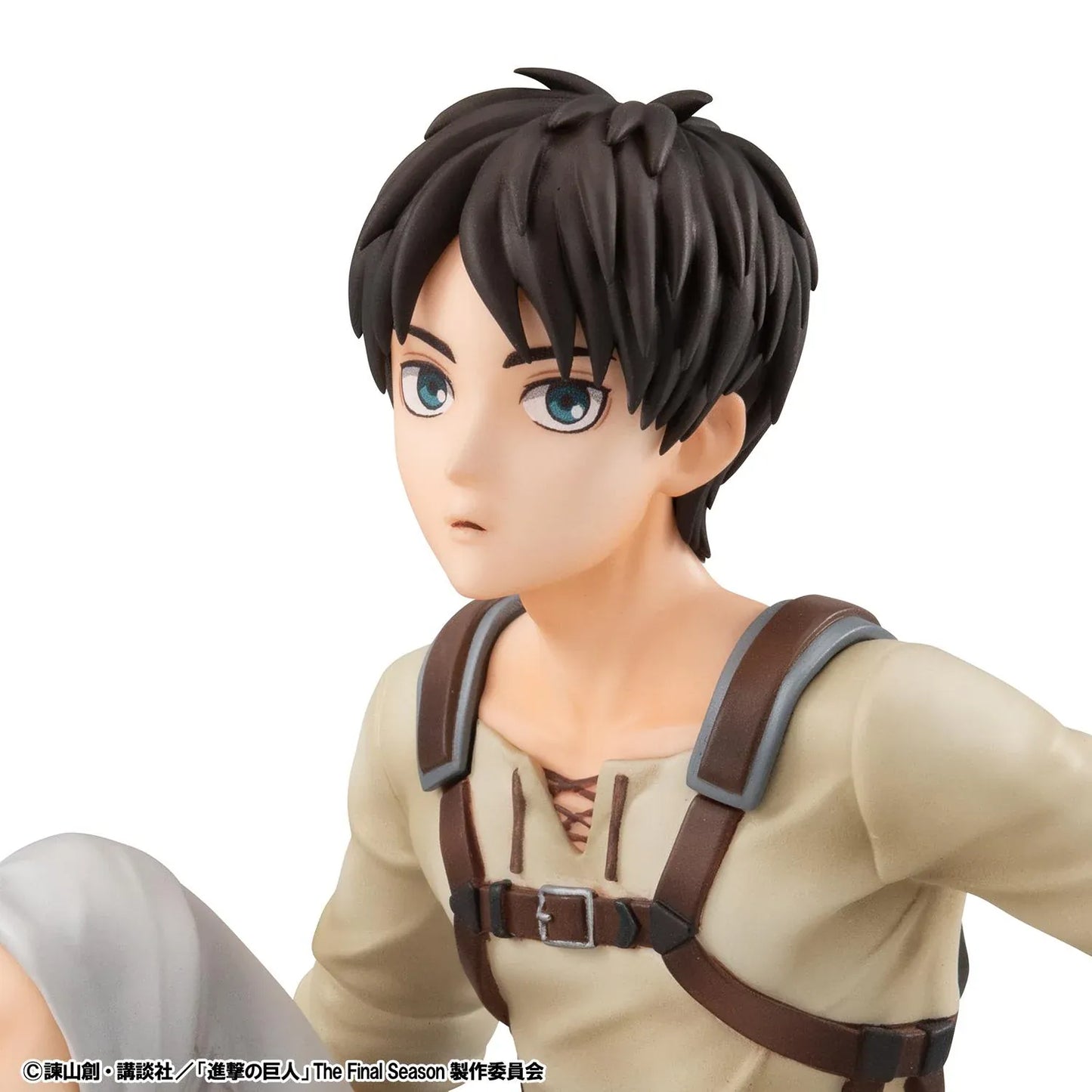 Attack on Titan G.E.M. Series Eren Tenohira Figure seated with short black hair, harness outfit, and focused expression
