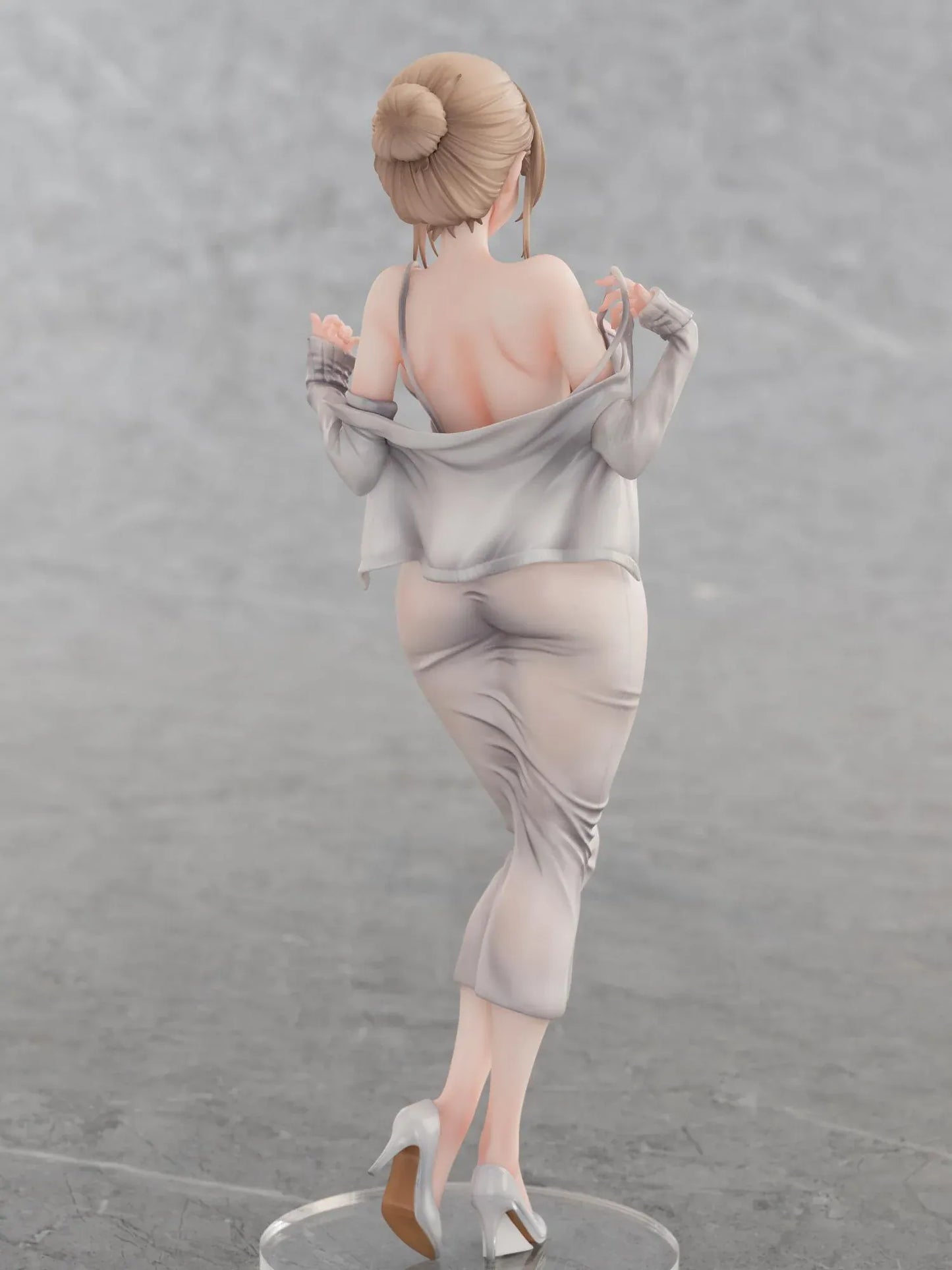 Gwan-E Illustration Muboubi na Erin 1/6 Scale Figure featuring Erin with blonde hair, gray dress, matching heels, and elegant standing pose.