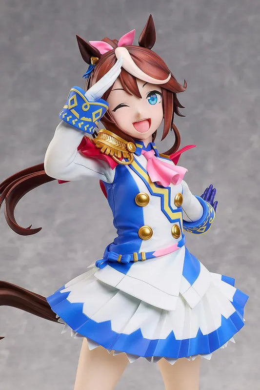 Uma Musume Pretty Derby B-Style Tokai Teio 1/4 scale figure in blue and white idol uniform saluting with a wink