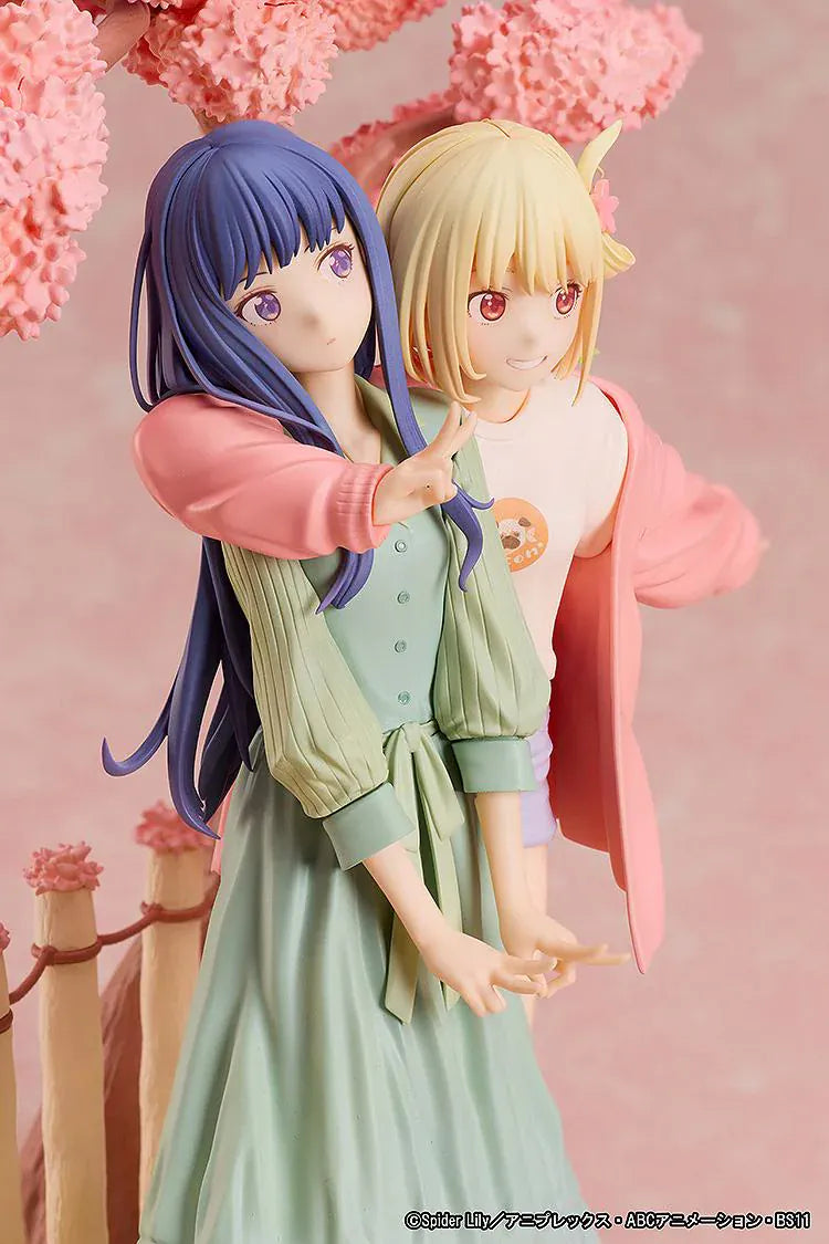 Chisato Nishikigi and Takina Inoue Spring Ver figure under cherry blossom tree with scenic base
