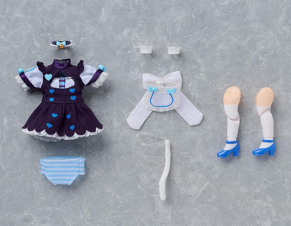 Nekopara Sekai Connect Nendoroid Doll Vanilla with white cat ears, twin-tail hair, blue accents, maid outfit, and frilly apron