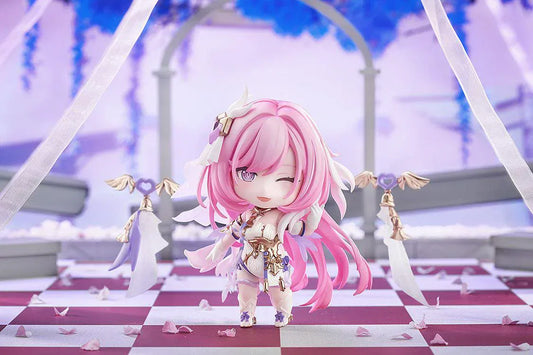 Honkai Impact 3rd Nendoroid No.2916 Elysia Herrscher of Human Ego chibi figure with pink hair, white and purple outfit, and wing accessories