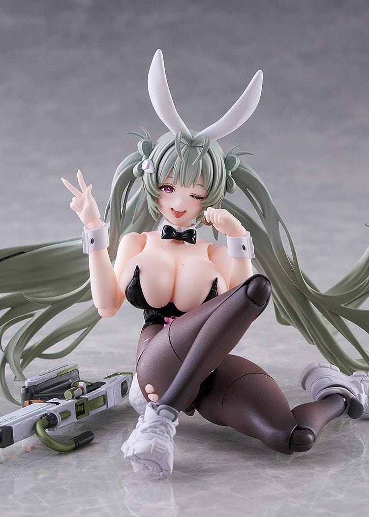 GODDESS OF VICTORY: NIKKE figma Soda Twinkling Bunny figure wearing a black bunny outfit and holding a weapon.
