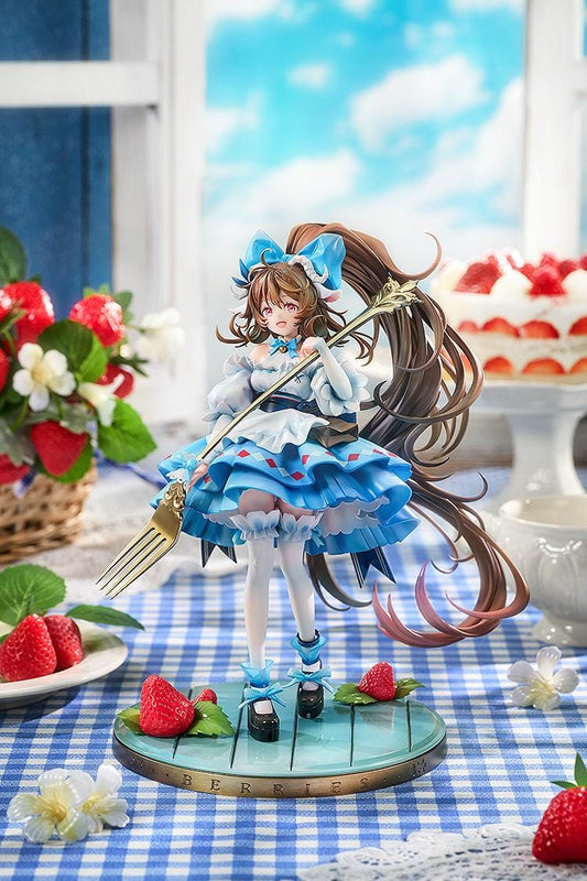 Arknights Eyjafjalla the Hvít Aska A Picnic Before A Long Trip Ver. 1/7 scale figure wearing a blue and white dress with a staff and strawberry display base