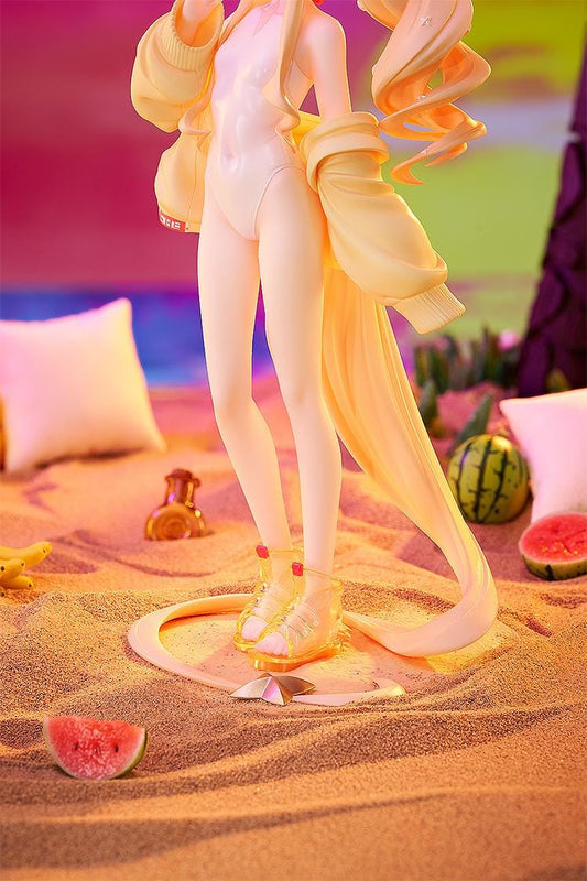Blue Archive Seia Swimsuit 1/7 scale figure wearing a white swimsuit, yellow jacket, tinted sunglasses, and gold sandals.