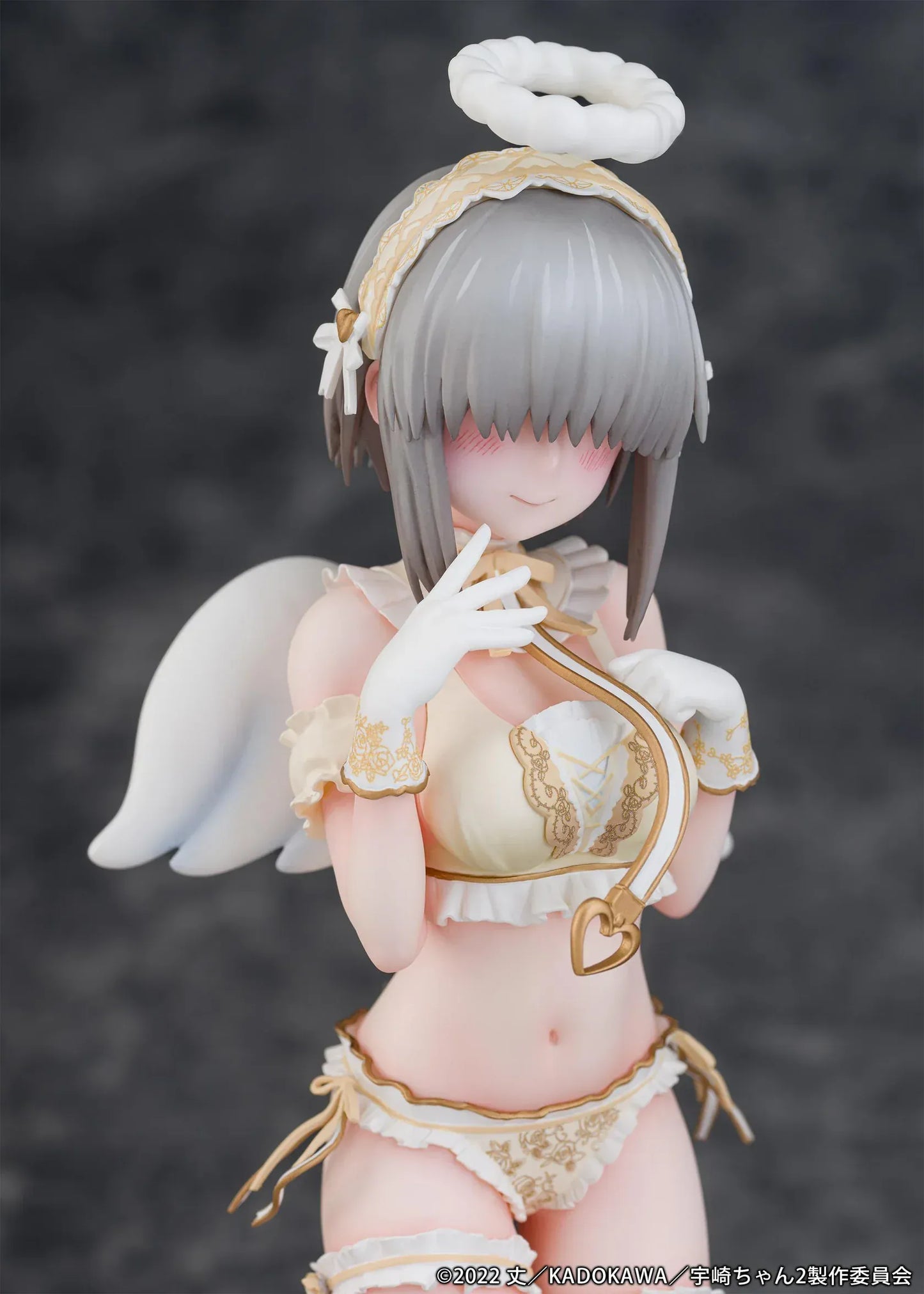 Yanagi Uzaki Angel Ver 1/7 scale figure from Uzaki-chan Wants to Hang Out kneeling with wings and halo on decorative stool