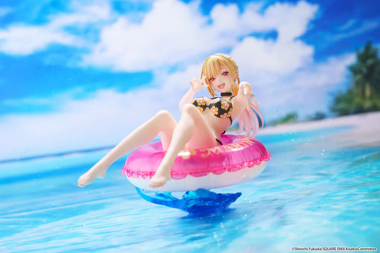 My Dress-Up Darling Aqua Float Girls Marin Kitagawa Figure Rerelease featuring Marin relaxing on a pink swim float with floral swimsuit and translucent water-style base.