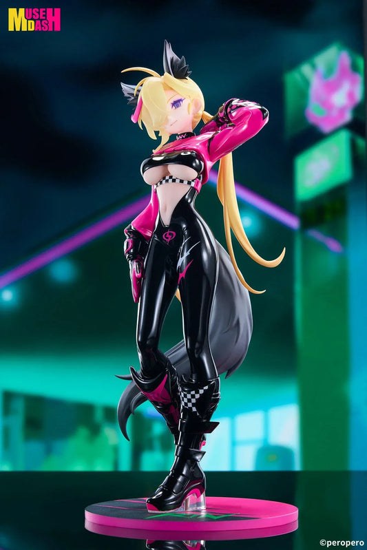 Muse Dash LIMEPIE Rin Racer 1/8 scale figure wearing a glossy black-and-pink racing outfit.