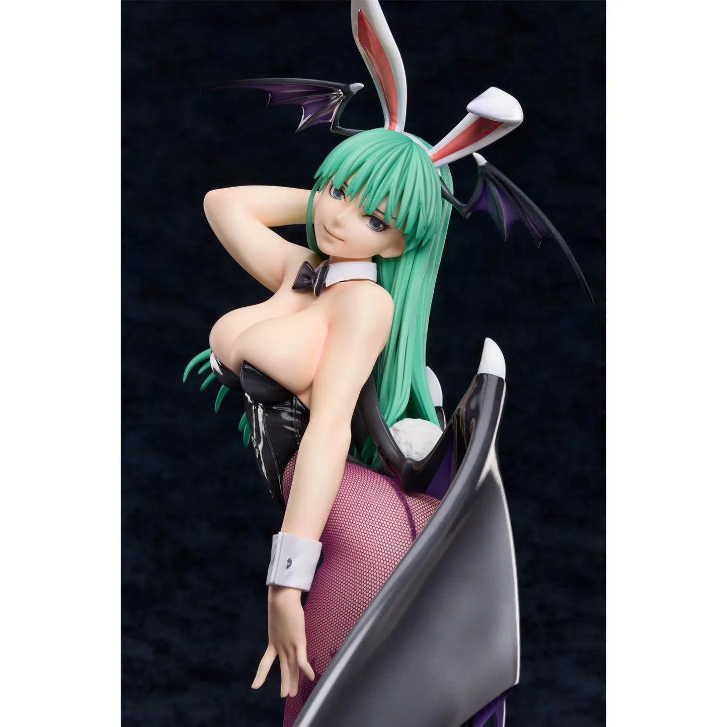 Darkstalkers B-Style Morrigan Bunny Ver. 1/4 scale figure with emerald-green hair, black bunny suit, bat wings, bunny ears, and fishnet stockings