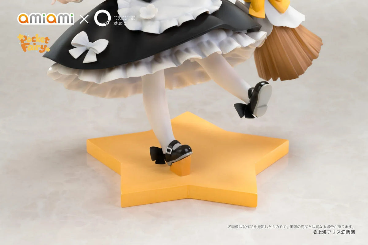 Touhou Project Pocket Fairy Marisa Kirisame figure holding a broom in a black-and-white witch outfit on a yellow star-shaped base.
