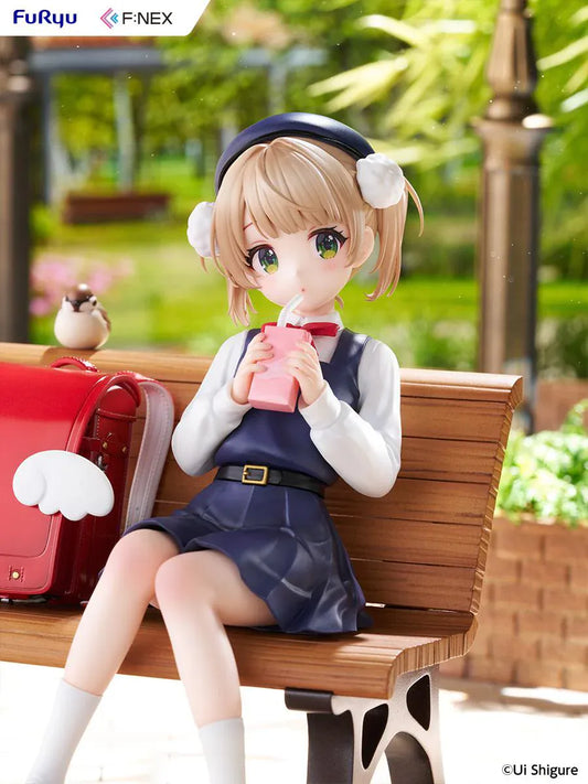 Ui Shigure Ui Shigure 9 Years Old 1/7 Scale Figure seated on a park bench with school bag, drink, and bird companion
