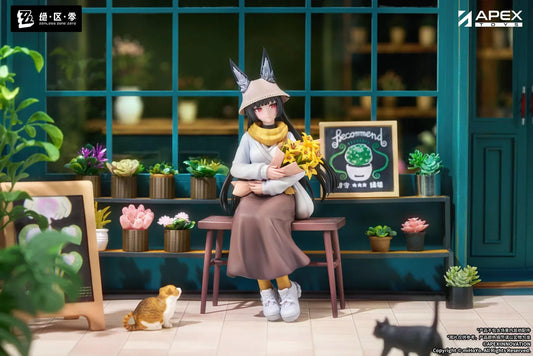 Zenless Zone Zero LIMEPIE Hoshimi Miyabi Daybreak Ver. 1/8 scale figure seated on a bench while holding yellow flowers in a casual outfit.