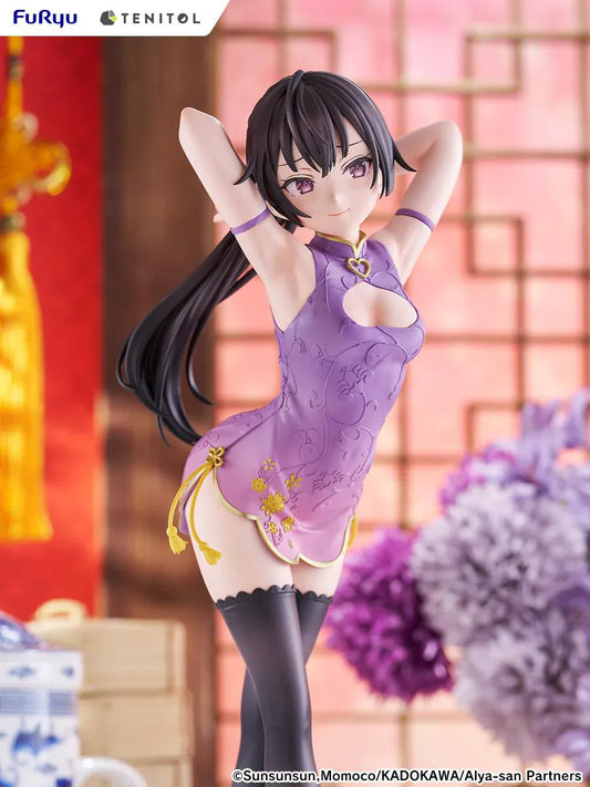 Alya Sometimes Hides Her Feelings in Russian TENITOL TALL Yuki Suou Cheongsam ver. Figure featuring Yuki with long dark hair, purple cheongsam outfit, thigh-high stockings, and matching heels.