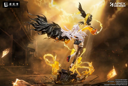 Zenless Zone Zero Yixuan Lonely Wayfarer Beyond 1/7 scale figure featuring Yixuan with a black bird companion, flowing cloak, and dynamic golden talisman effects