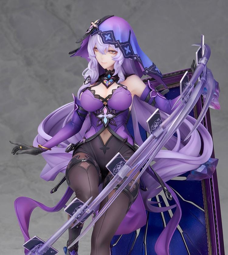 Honkai Star Rail Black Swan 1/7 Scale Figure featuring Black Swan with flowing lavender hair, purple outfit, tarot-inspired effects, and crystal-style display base.