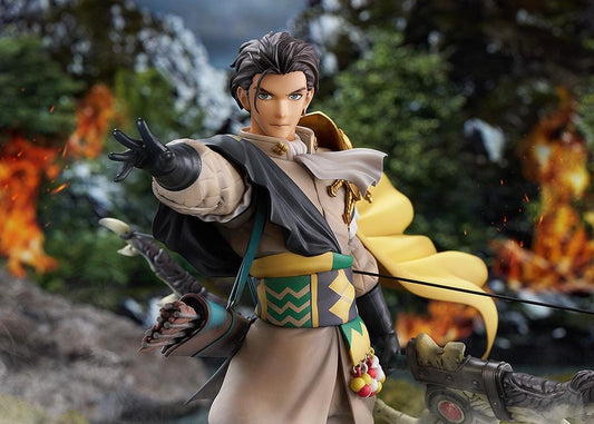 Fire Emblem Claude 1/7 Scale Figure with bow weapon, fantasy outfit, cape, extended hand pose, and rocky display base