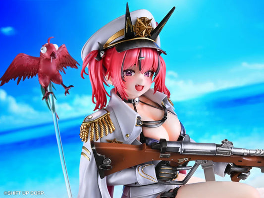 Goddess of Victory: Nikke Mast 1/7 scale figure kneeling on red-and-white base in white naval uniform with rifle and red parrot