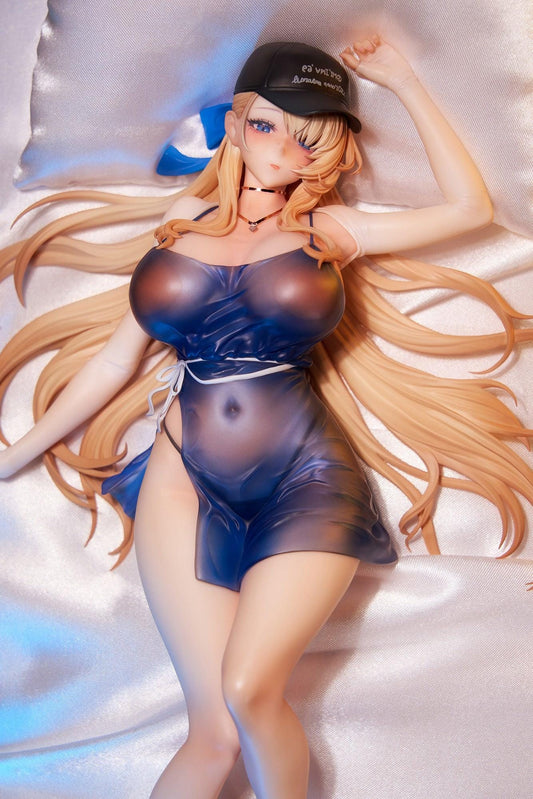 Brown Dust 2 Wilhelmina Water Park Queen 1/7 scale figure with bonus featuring Wilhelmina reclining on a cushion base in a translucent blue swimsuit with flowing blonde hair