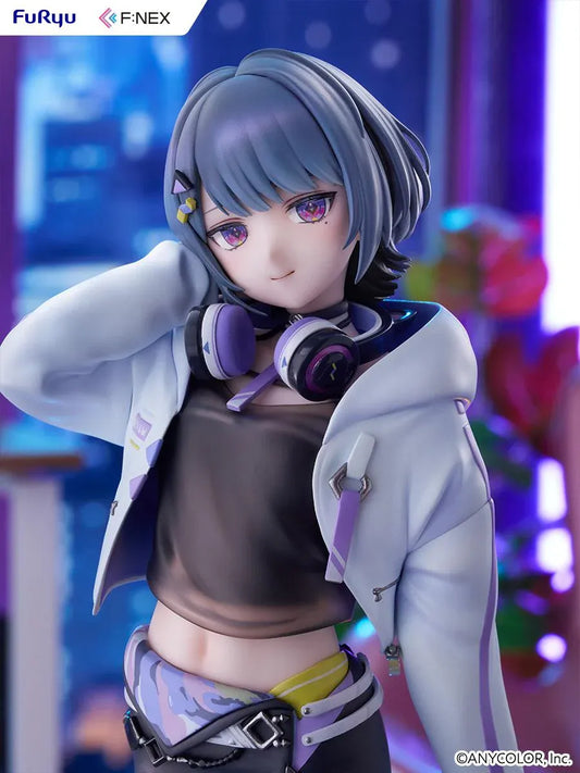 Nijisanji F:NEX Koshimizu Toru 1/7 scale figure wearing headphones and purple accented streetwear