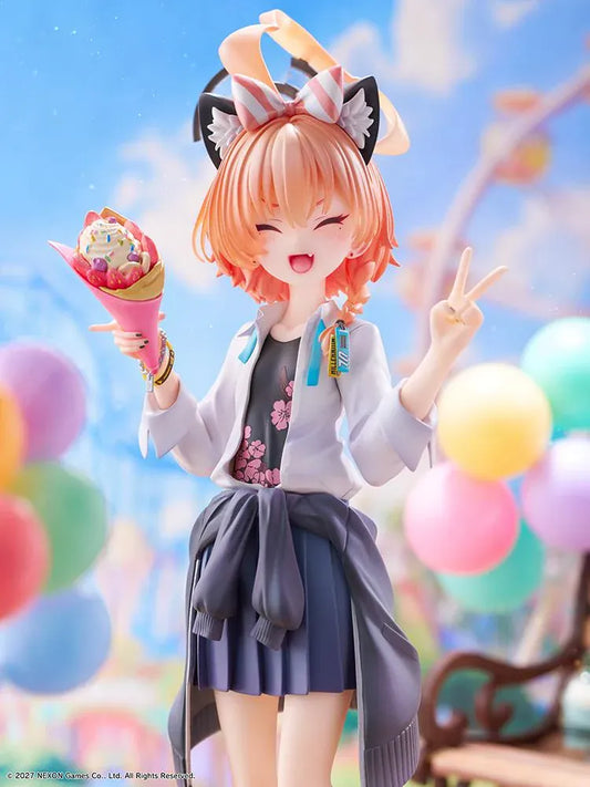 Blue Archive Neru School Memorial Lobby Ver 1/7 Scale Figure holding a colorful crepe and making a peace sign