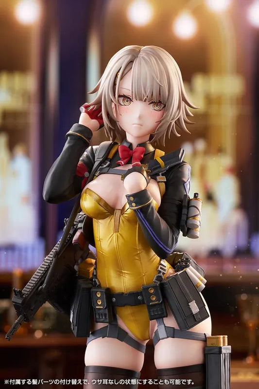 Girls' Frontline 2: Exilium Vector Molotov Bunny Ver. 1/7 scale figure wearing a metallic gold bunny outfit with tactical gear and weaponry.
