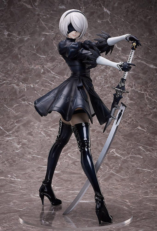 NieR:Automata Ver1.1a 2B (YoRHa No.2 Type B) 1/4 Scale Figure featuring intricate detailing, iconic black dress, and dynamic sword-wielding pose.