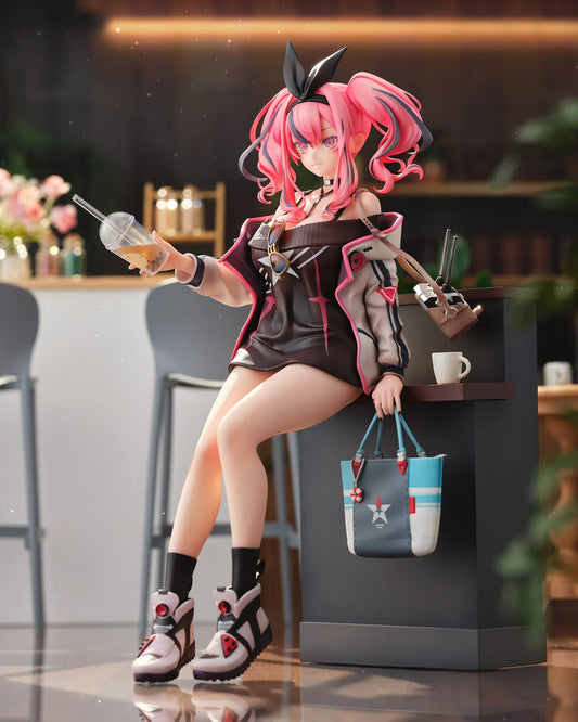 Azur Lane Bremerton Day Off Date Ver. 1/8 scale figure sitting on a café counter holding a drink with tote bag at her side