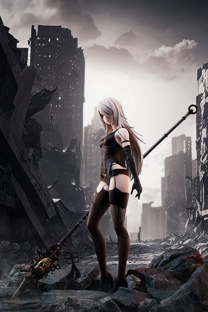 NieR: Automata Ver1.1a B-Style A2 (YoRHa Type A No.2) 1/4 Scale Figure in black battle attire, holding the Virtuous Grief spear.