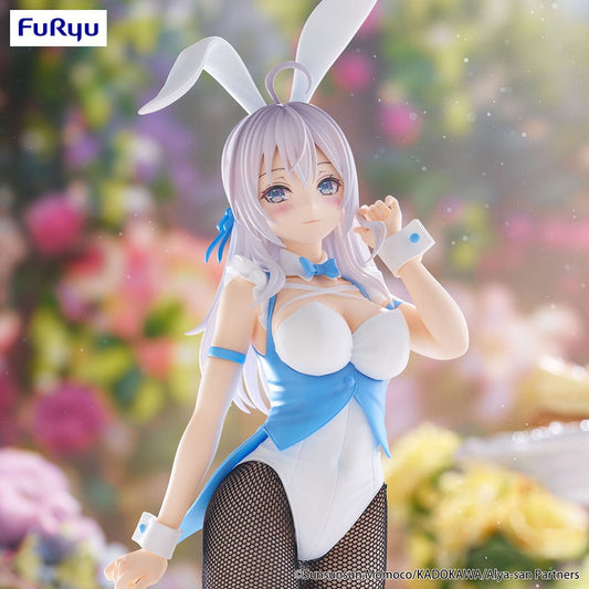 Alya Sometimes Hides Her Feelings in Russian BiCute Bunnies Alya Figure – anime figure featuring Alya in a blue and white bunny suit with fishnet stockings, high heels, and a soft expression.