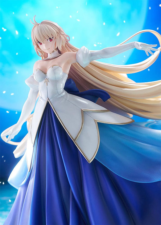 Tsukihime: A Piece of Blue Glass Moon Arcueid Brunestud Inner Sea of the Planet Version 1/8 Scale Figure, featuring Arcueid in an elegant blue and white gown, with her hair and cape flowing, set against a base decorated with sea flowers, capturing her majestic and serene presence.