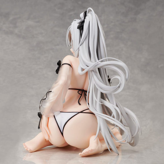 1/4 scale figure of Drake from Azur Lane, in a black bikini with criss-cross arm details, long flowing silver hair tied with a black bow, sitting in a relaxed pose, part of the B-Style series.