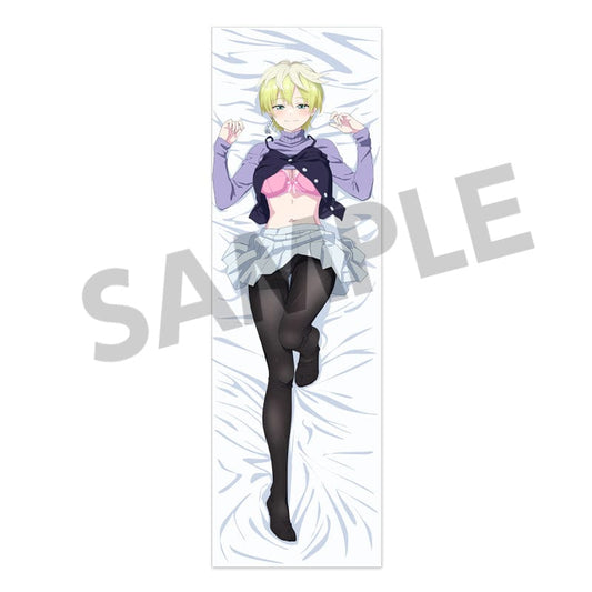Chained Soldier dakimakura body pillow cover featuring Izumo Tenka, one side dressed in a stylish lilac blouse and skirt, the other in charming pink lingerie, both set against a cool, swirling background.