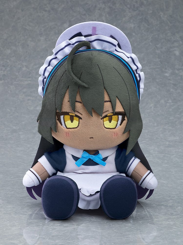 Blue Archive Chocopuni Karin Plushie, featuring Karin in her academy uniform with detailed embroidery, dark green hair, and yellow eyes, ideal for collection and cuddling.