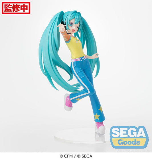 Vocaloid Desktop x Decorate Collections Hatsune Miku in Love Costume Version, featuring Miku dancing in a colorful outfit with stars and rainbow accents.
