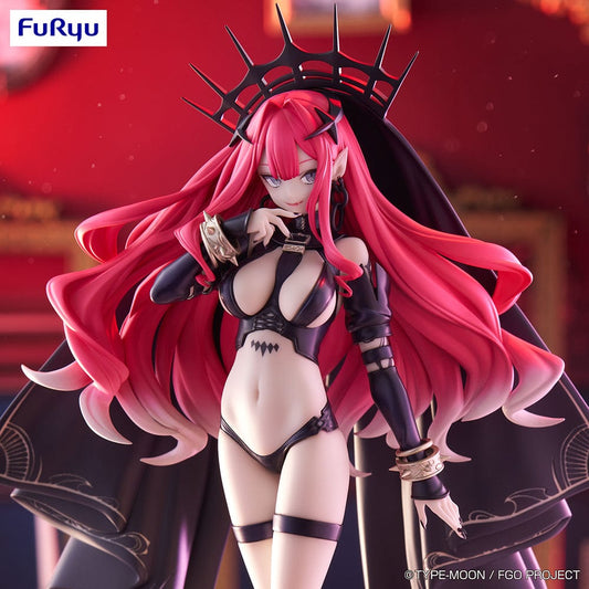 Fate/Grand Order Trio-Try-iT Archer Baobhan Sith Figure – anime figure featuring Baobhan Sith in a gothic black outfit with a flowing cape, crimson hair, and elegant high heels in a regal pose.