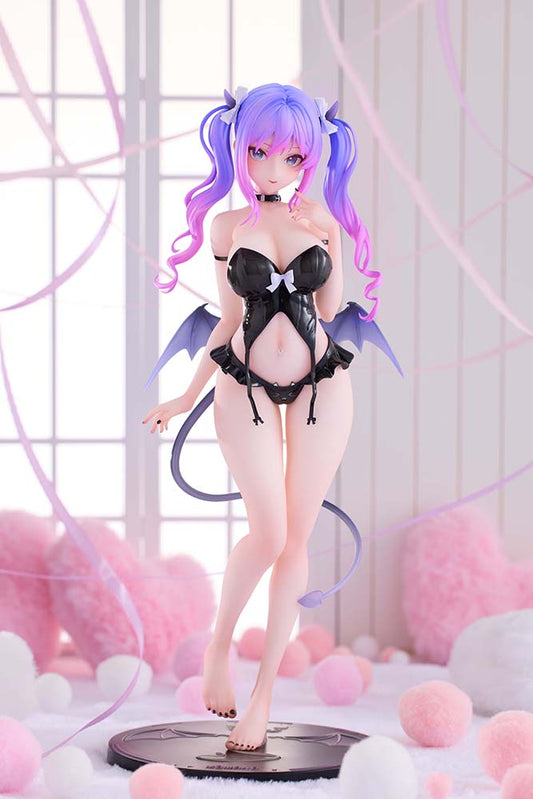1/6 scale figure of Glowing Succubus Momoko-chan with purple and pink hair, enchanting eyes, and succubus-themed attire, standing on a themed circular base.