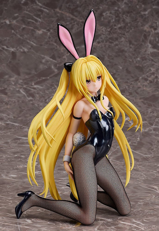 To Love-Ru Darkness B-Style Golden Darkness in Bunny Version, featuring a glossy black bodysuit and pink bunny ears, with flowing golden hair and a subtle yet captivating pose, perfect for fans of the series and collectors.
