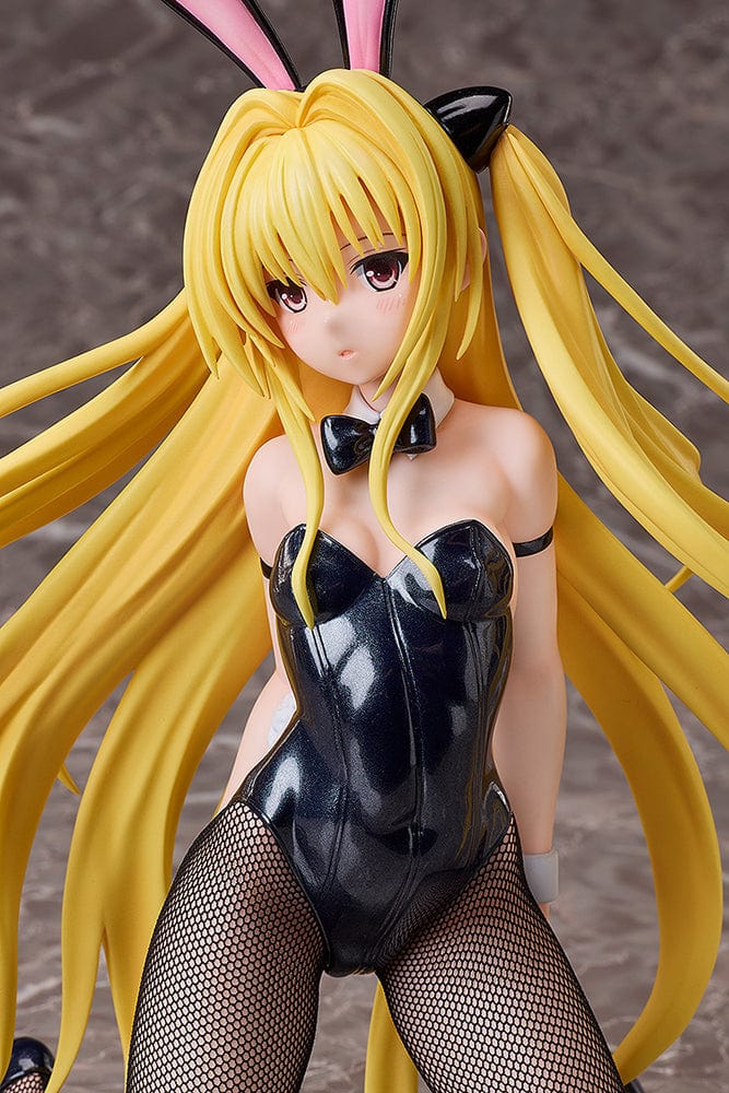 To Love-Ru Darkness B-Style Golden Darkness in Bunny Version, featuring a glossy black bodysuit and pink bunny ears, with flowing golden hair and a subtle yet captivating pose, perfect for fans of the series and collectors.