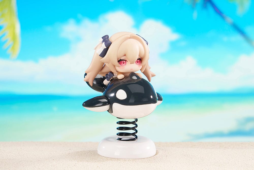 Chibi-style Azur Lane Anchorage figure from HappyShake series, sitting on a spring-mounted orca playground ride with twin tails and pink eyes.