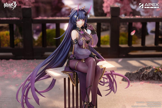 Honkai Impact 3rd Mei Raiden Herrscher of Thunder Aqueous Springtide Ver. 1/7 Scale Figure featuring Mei seated elegantly with flowing purple hair and a detailed violet and gold outfit.