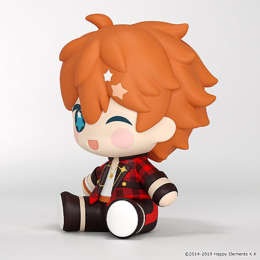 Ensemble Stars!! Huggy Good Smile Subaru Akehoshi plushie in his characteristic red and black checkered blazer, complete with a sparkling blue star eye patch, perfect for fans and collectors.