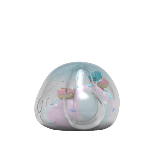 Kandyland: Sanrio Cinnamoroll figure, featuring Cinnamoroll lying on a candy cloud inside a sparkling globe, surrounded by colorful candies, embodying a whimsical and sweet theme.