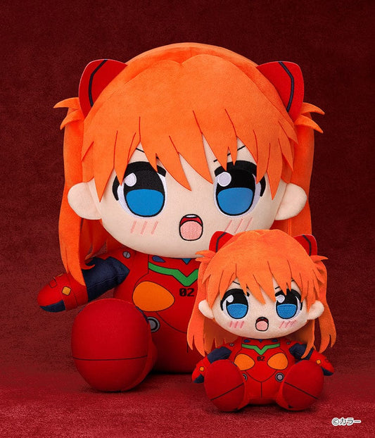 Kuripan Big Asuka Shikinami Langley Plushie from Rebuild of Evangelion, featuring a chibi-style design in a red plugsuit with expressive embroidered details and soft fabric.