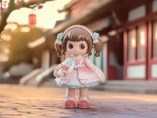 ZIYULI-Fairy Dream Series Trading Figures displayed against a serene fantasy landscape, featuring characters in various ethereal outfits, ideal for collectors of fantasy and fairy-themed figures.