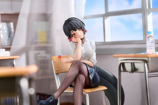 Zenless Zone Zero Ellen Joe (Monday to Friday Ver.) 1/8 Scale Figure featuring Ellen sitting on a classroom chair with a sleek black tail, stylish outfit, and wooden floor base.