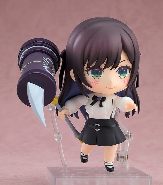 I May Be a Guild Receptionist, But I'll Solo Any Boss to Clock Out on Time Nendoroid Basic No.2711 Alina Clover, featuring her in a guild receptionist uniform with a large axe, highlighting her dual role of professional diligence and combat readiness.