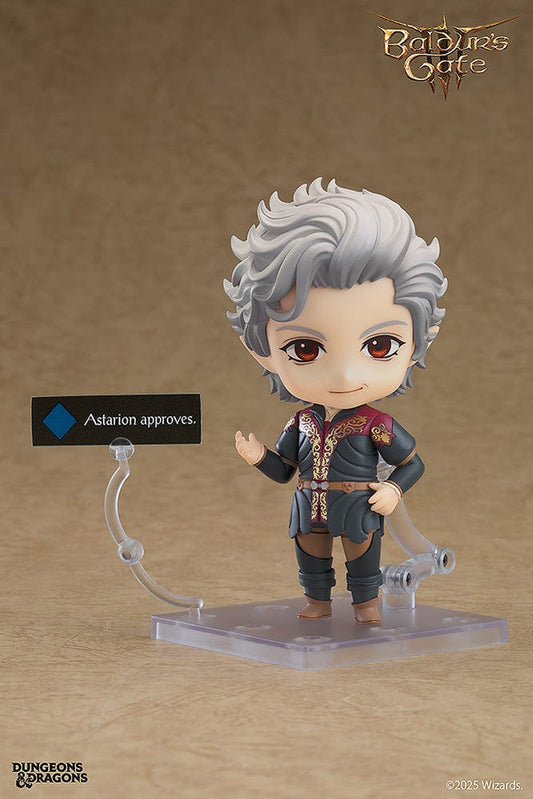 Baldur’s Gate 3 Nendoroid Astarion chibi figure holding dagger with mischievous vampire smile and silver hair.